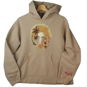 Vintage Roxy Qyicksilver Tan Tropical Sunset Hoodie M